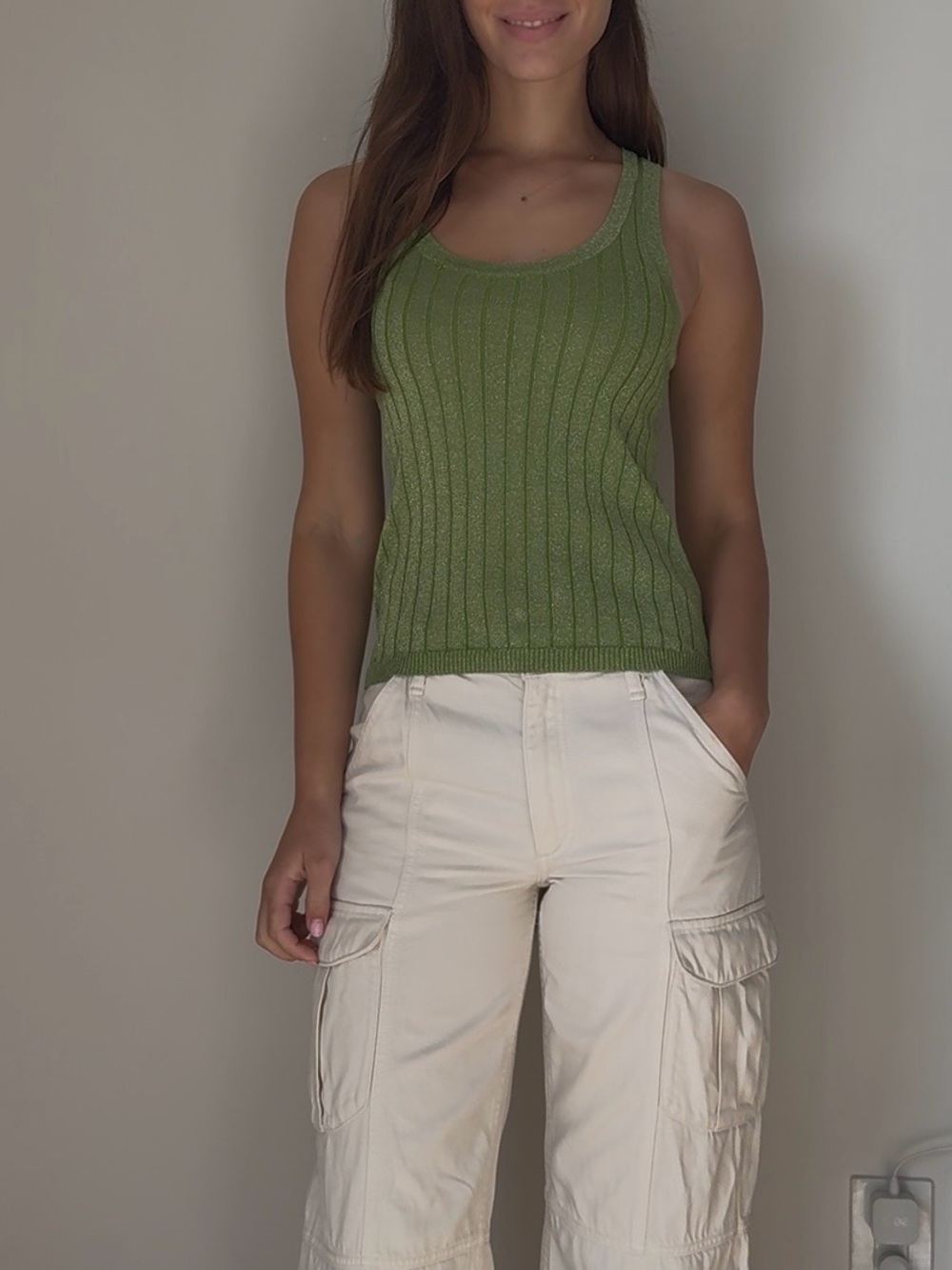 Green Ribbed Tank Top